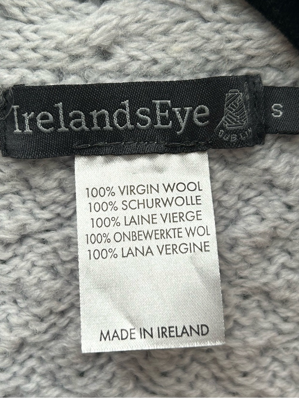Ireland’s Eye Grey Cable knit Glenross Wool Waterfall Cardigan, Small
