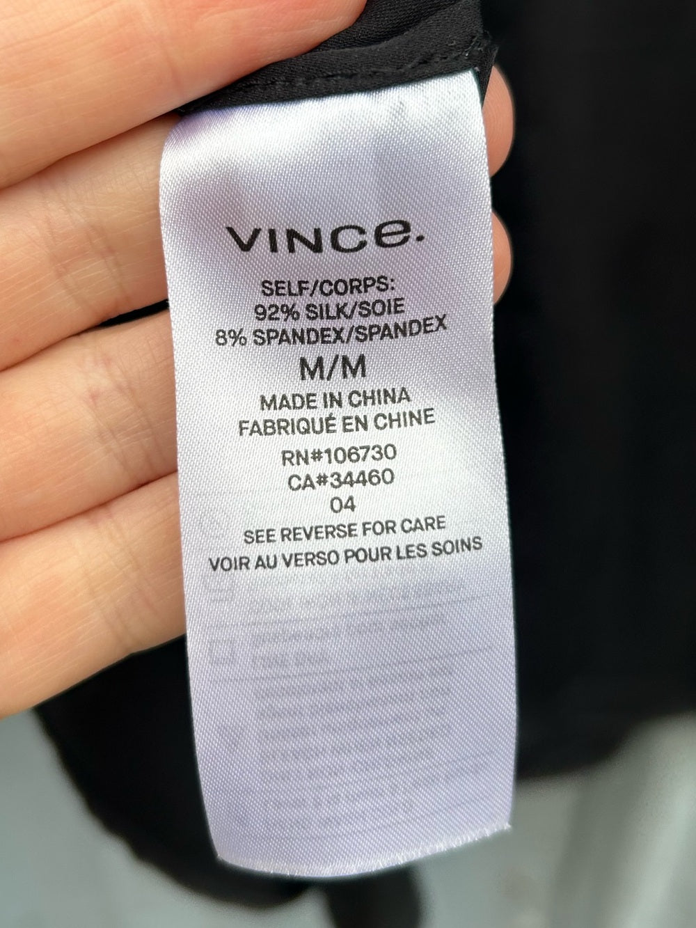 Vince Black Stretch-Silk Gathered Cap-Sleeve Blouse, size M