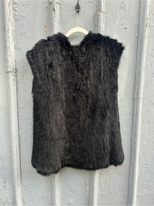 Black Rabbit Fur Vest, One Size