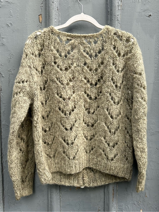 Vintage Trim Knit Wool Blend grey open knit sweater, size M