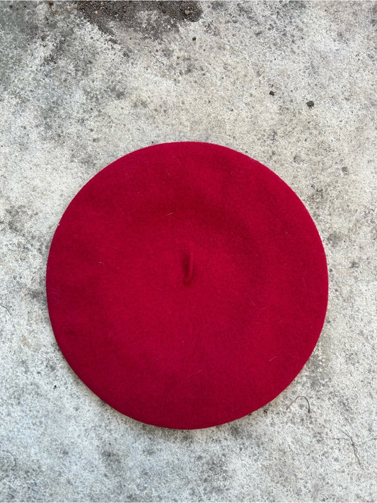 Red wool (Raspberry) beret, one size