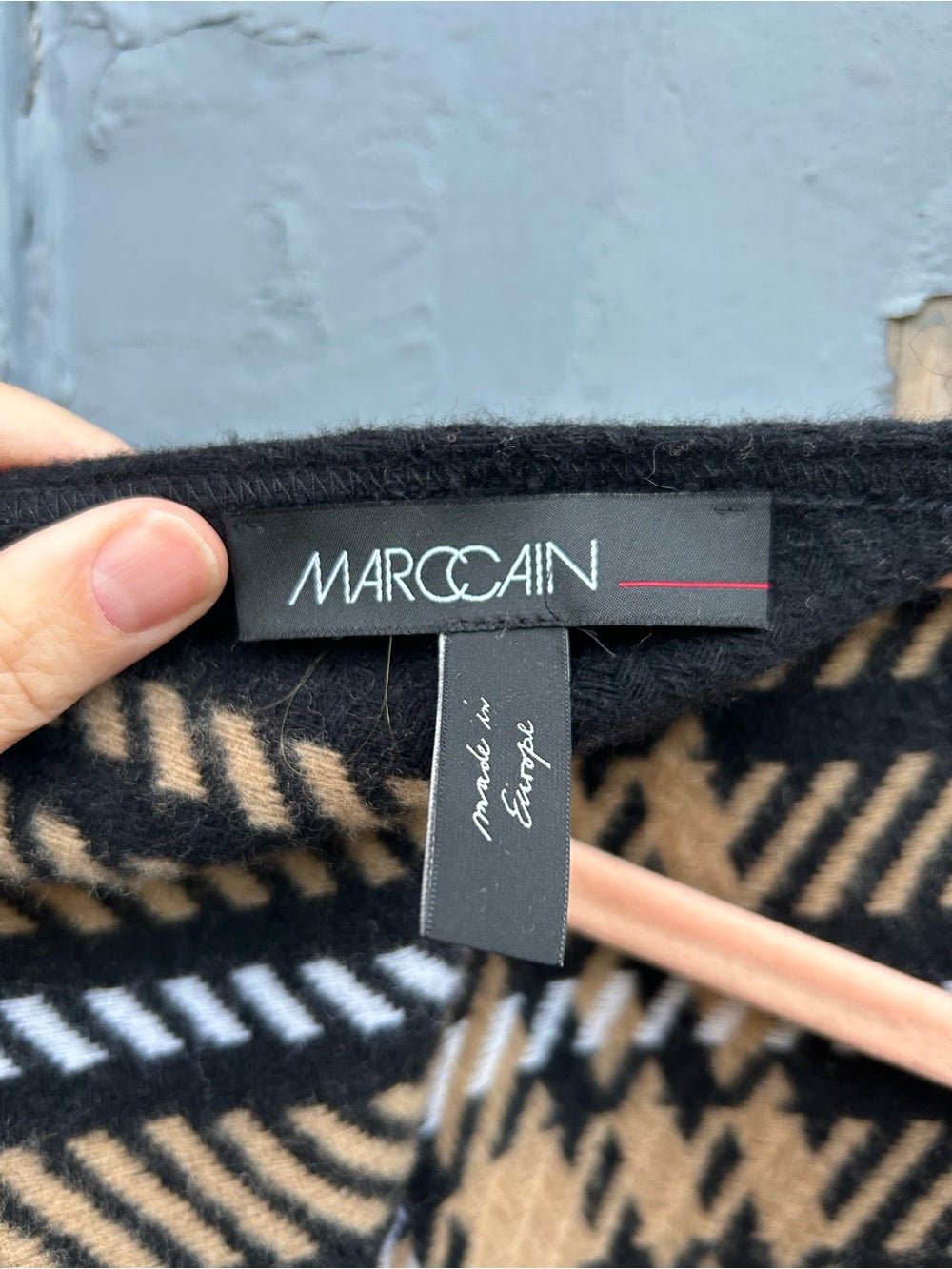 Marc Cain Black Brown Plaid Wrap Poncho, One Size