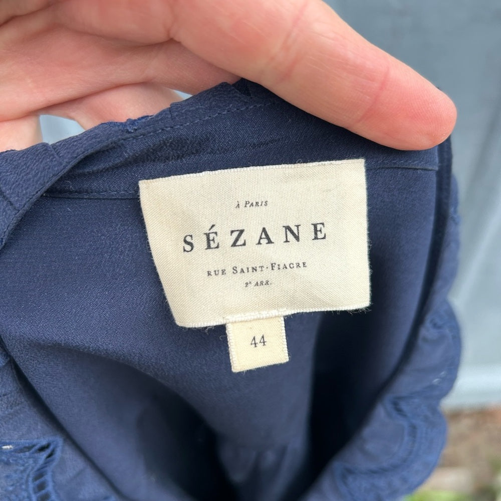 Sezane Chlo Silk Navy Blouse, size 44