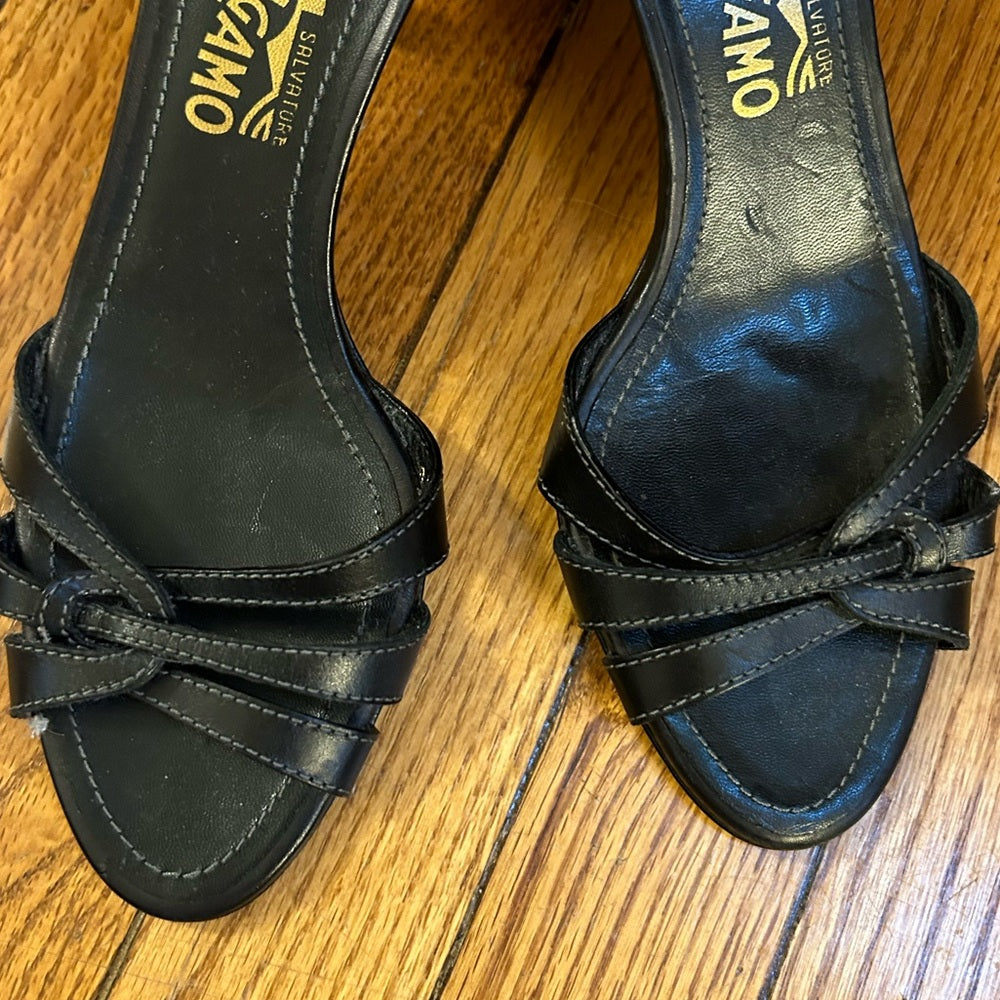Salvatore Ferragamo Strappy Kitten Heel Sandals, size 8