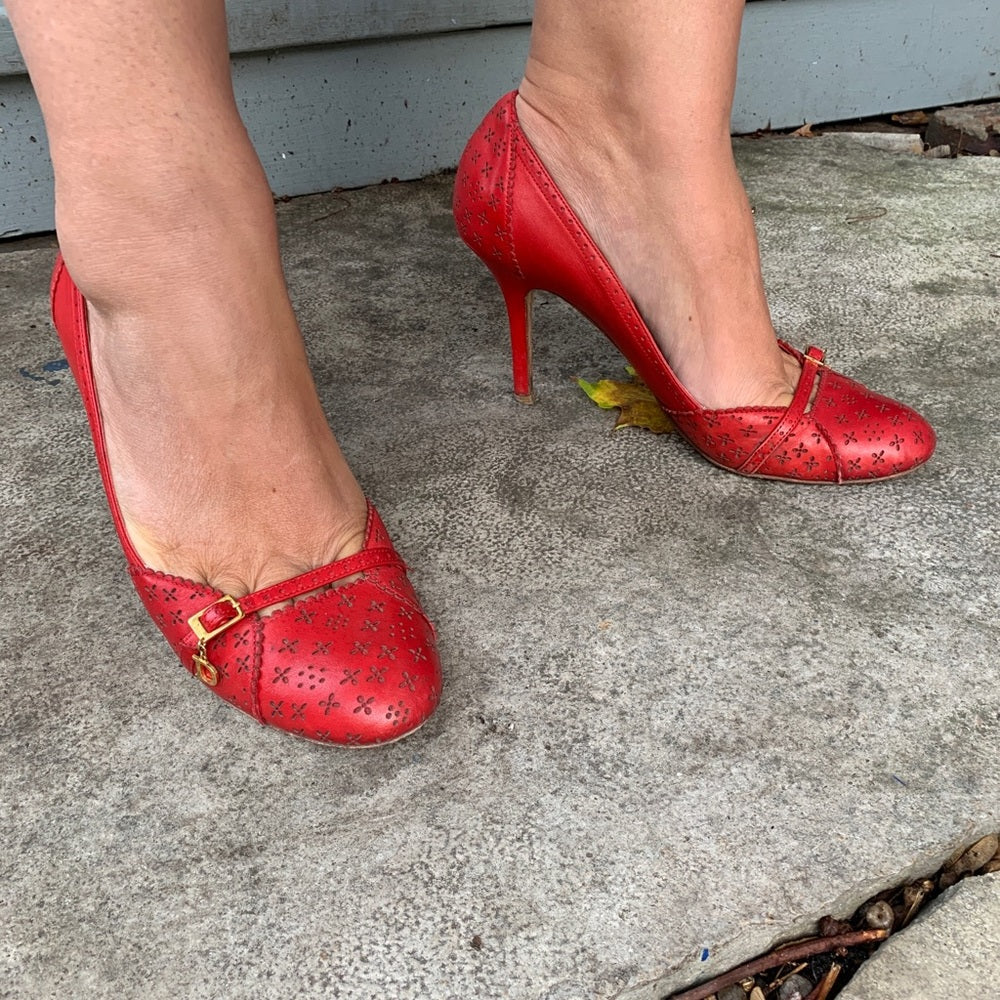 Christian Dior Red Cannage Leather Cut out Heeled Pumps, size 39