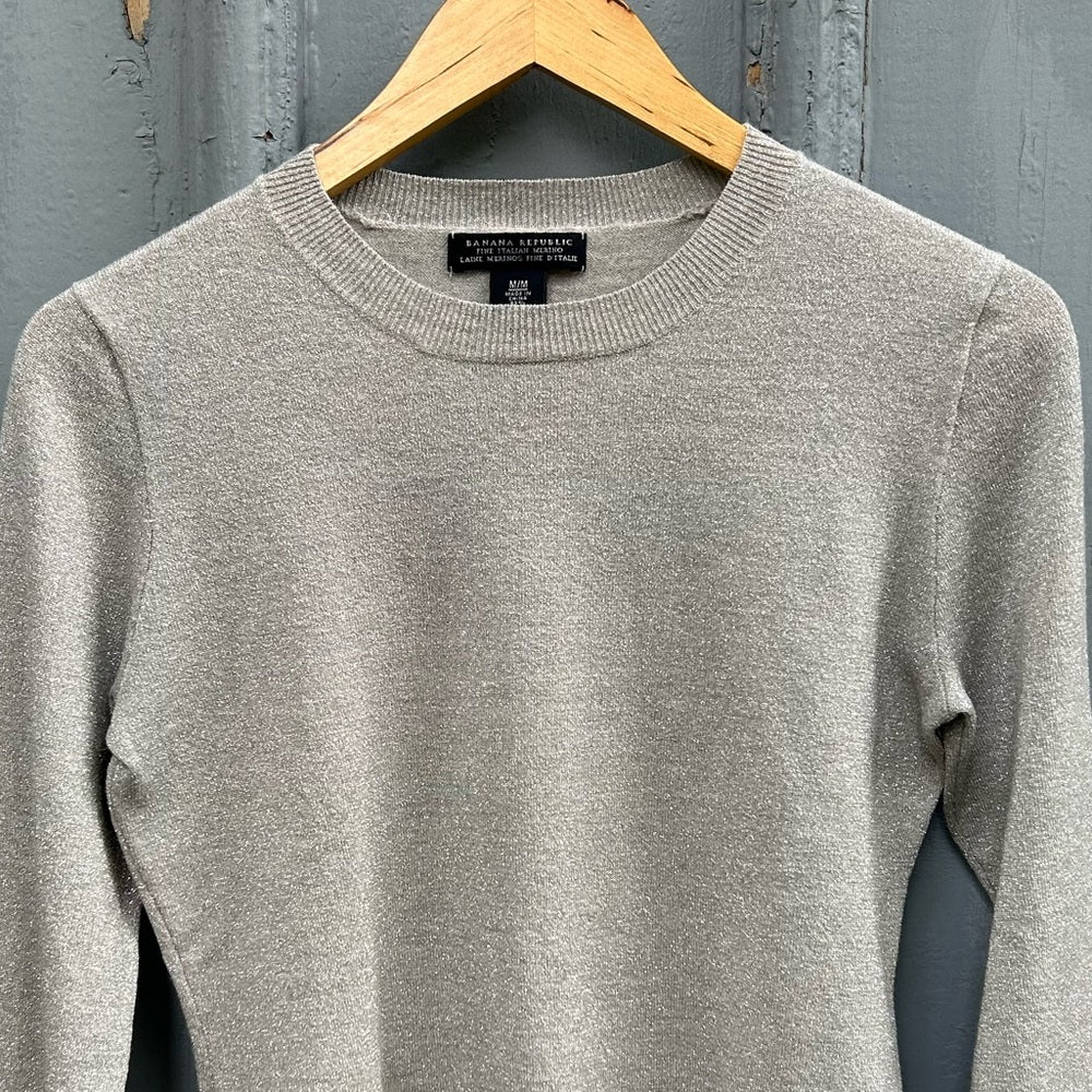 Banana Republic silver metallic merino sweater, size M
