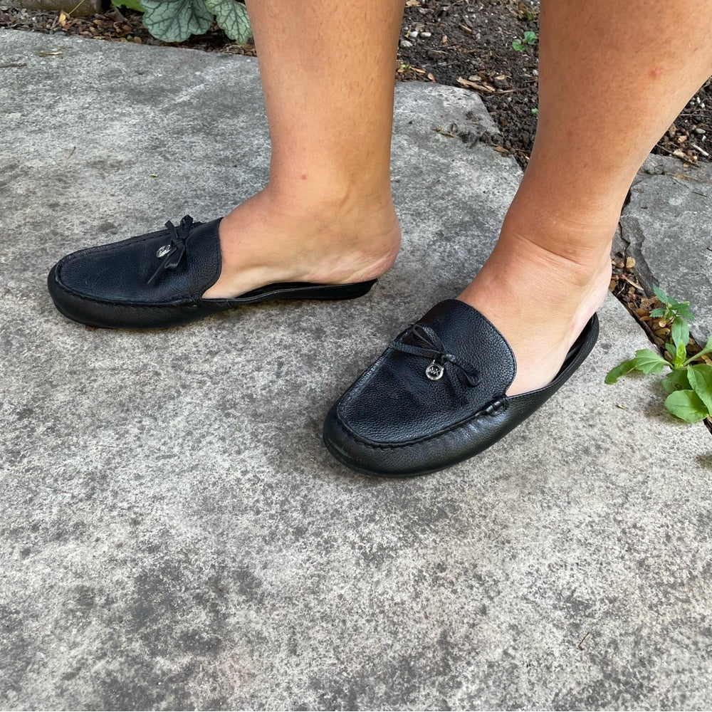 Michael Kors Black Leather Slide Loafer Mules Shoes, Size 7