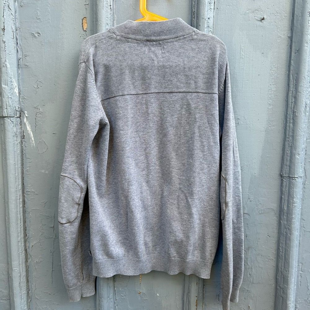 Okaidi Grey Cotton Elbow Patch Cardigan Sweater, size 14