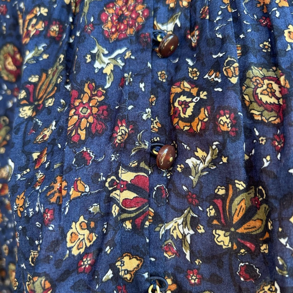 Veronica Beard Navy Floral Smocked Sherwood Blouse, Size 8