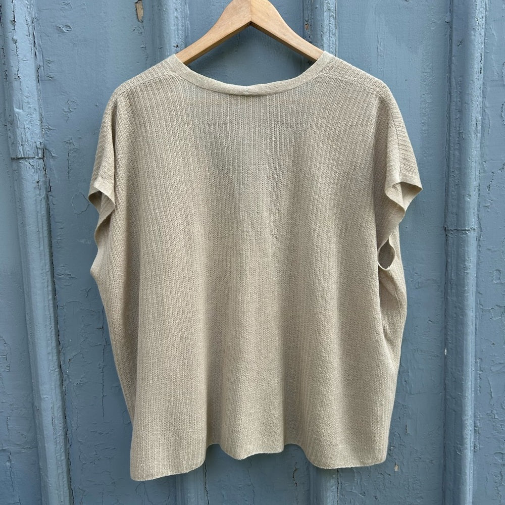 Eileen Fisher Taupe Linen Cotton Short Sleeve Cardigan, size Large