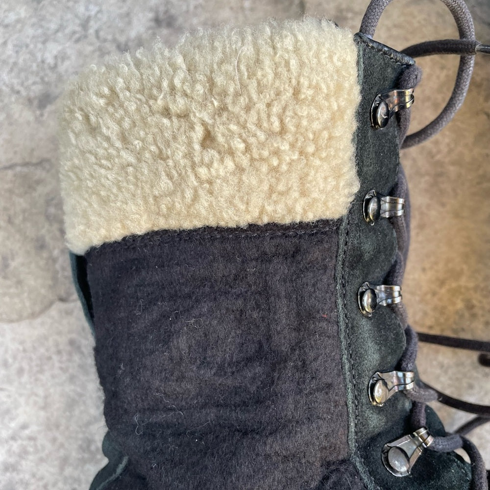 Chanel Black Wool, Suede & Shearling Lace up Combat Boots, Size 39