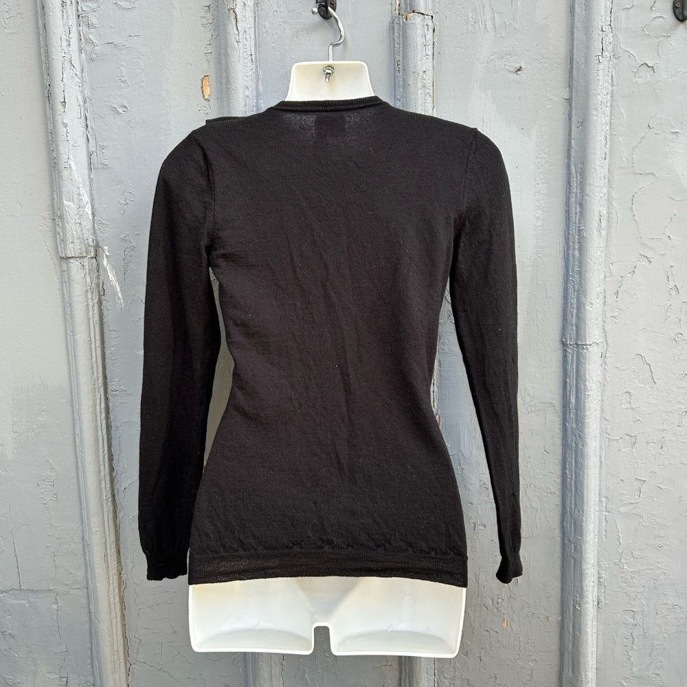 RED Valentino Black Ruffle Knit Cardigan Sweater, size 6