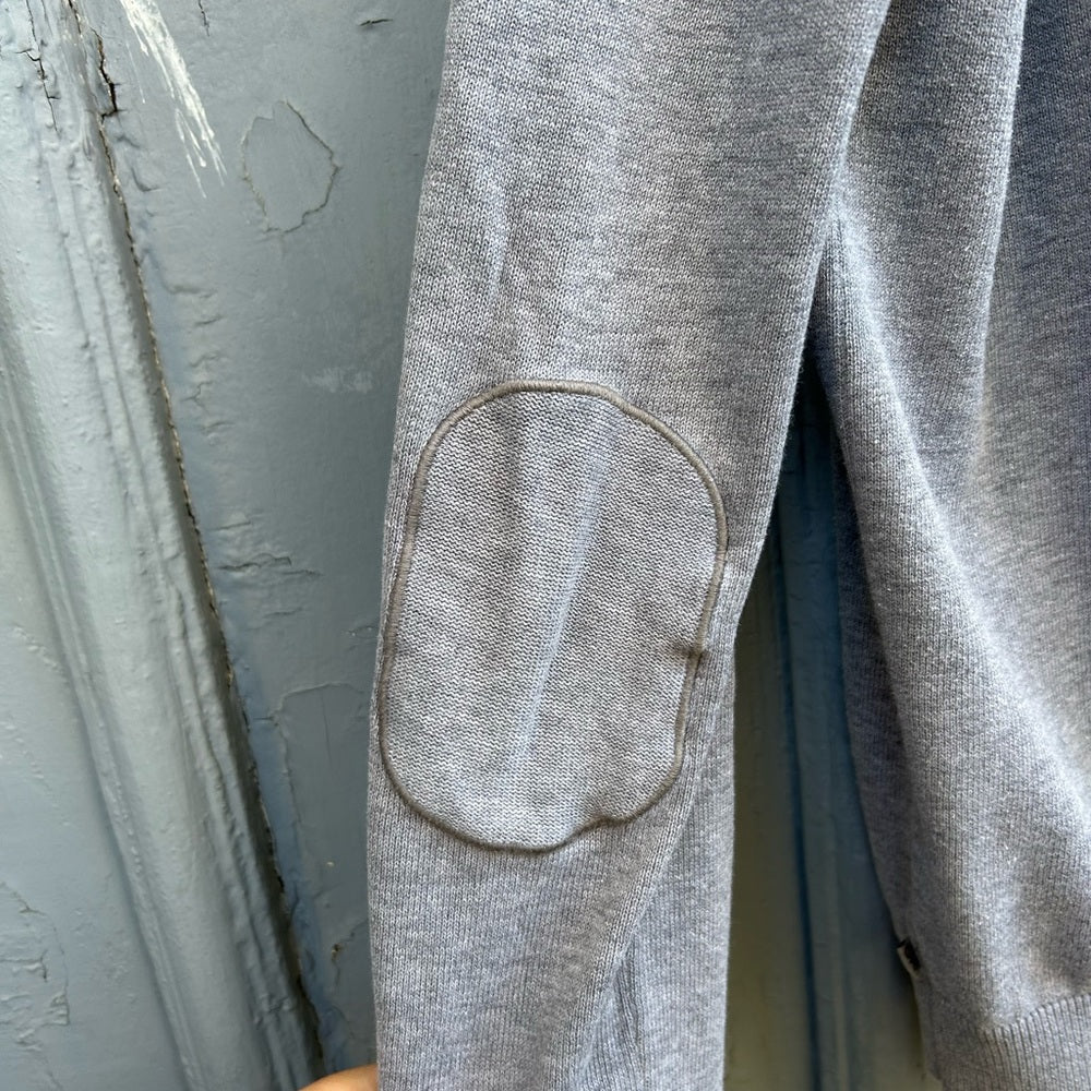 Okaidi Grey Cotton Elbow Patch Cardigan Sweater, size 14