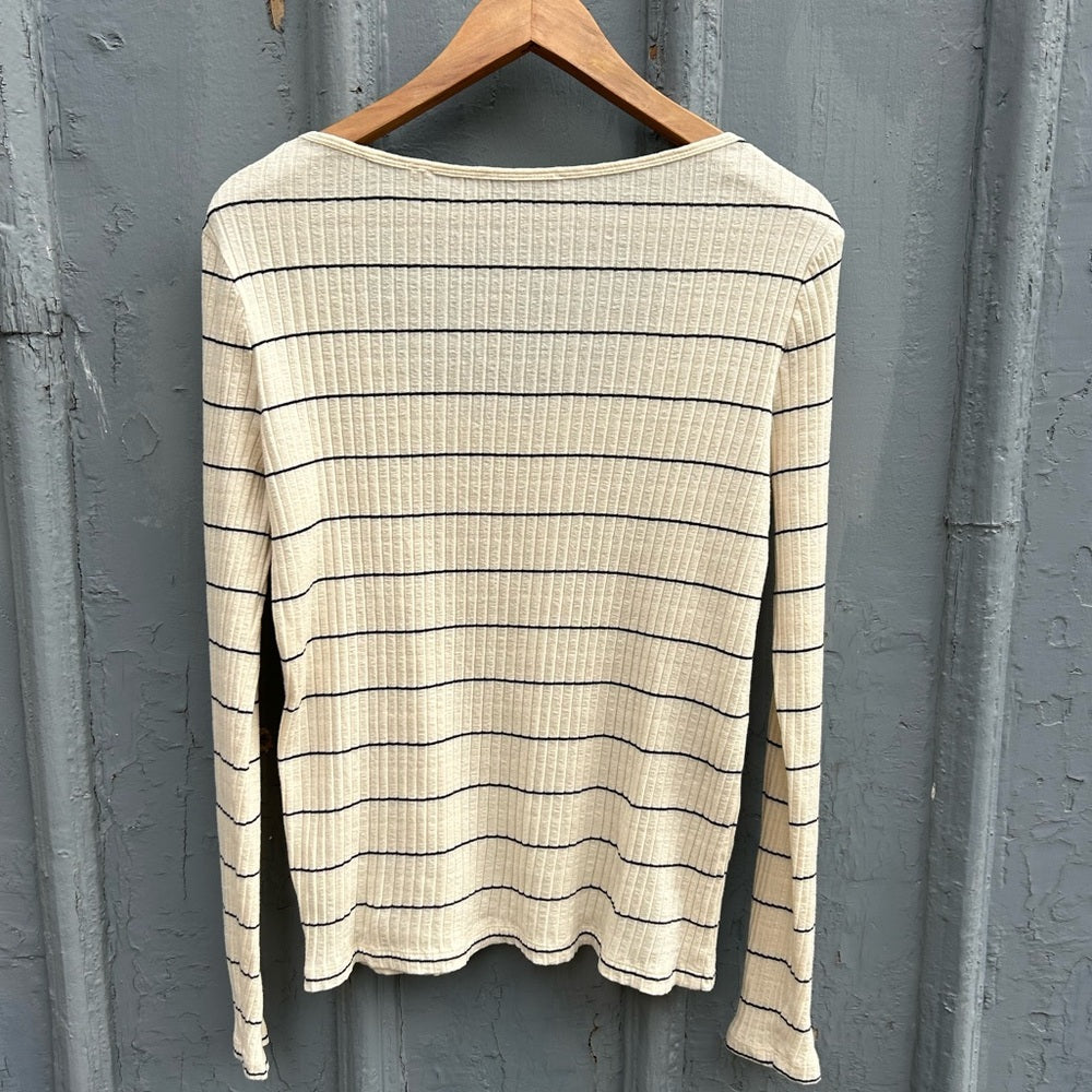 Vince Ribbed Striped Tee, Large