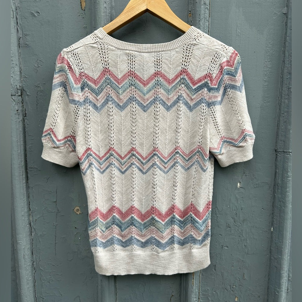 Moth Anthropologie Cream Chevron Knit Top, size M