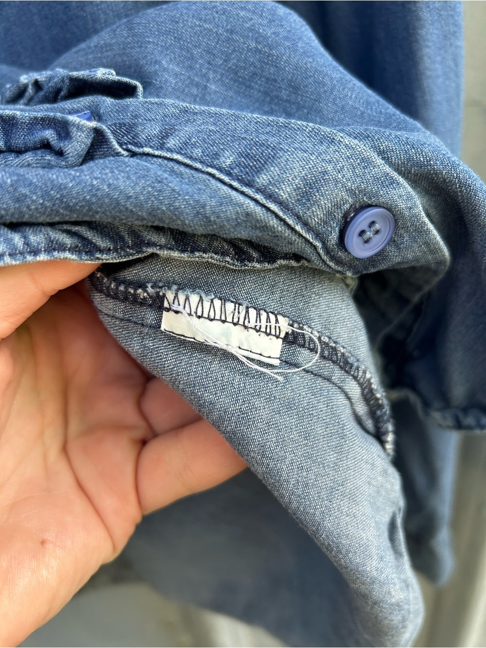 Senes Chambray Ruffle front Shirt, size M