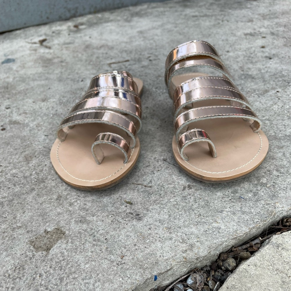 J Crew x Little Mayhem rose gold sandals, size 1