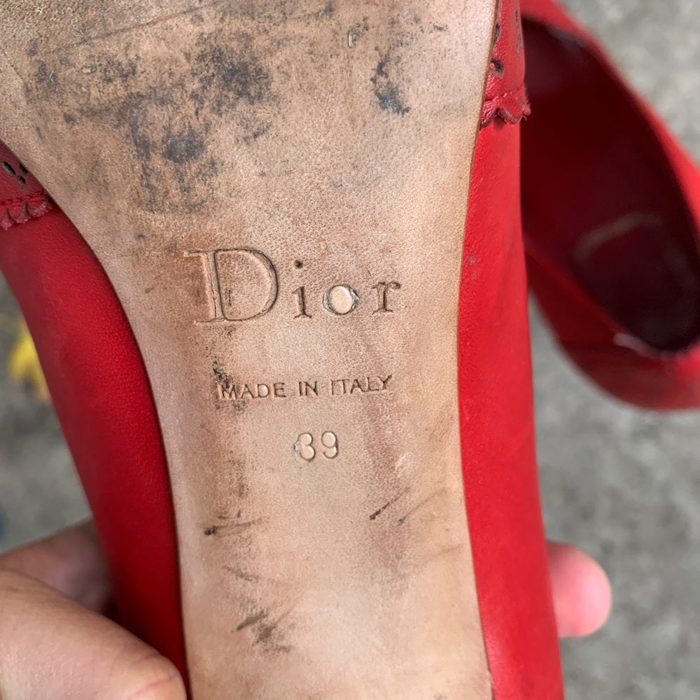 Christian Dior Red Cannage Leather Cut out Heeled Pumps, size 39