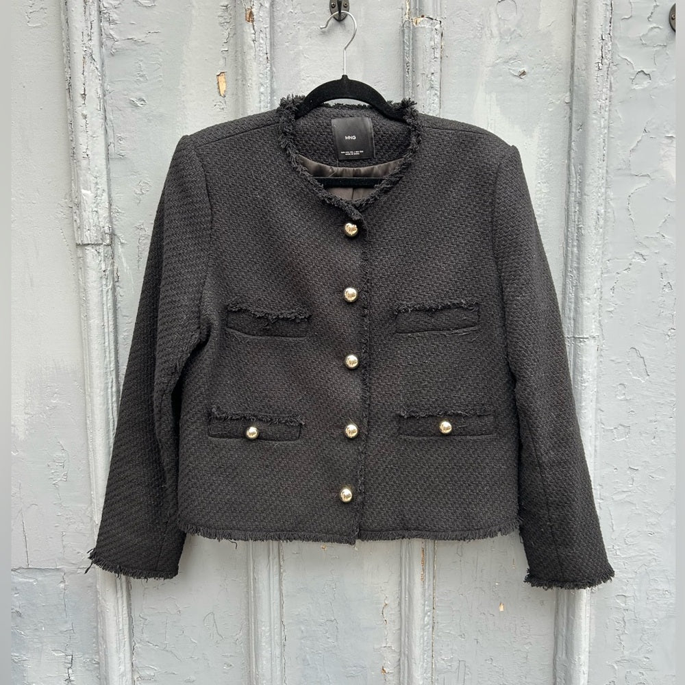 MNG Black Pocket Tweed Blazer Jacket, size XXL
