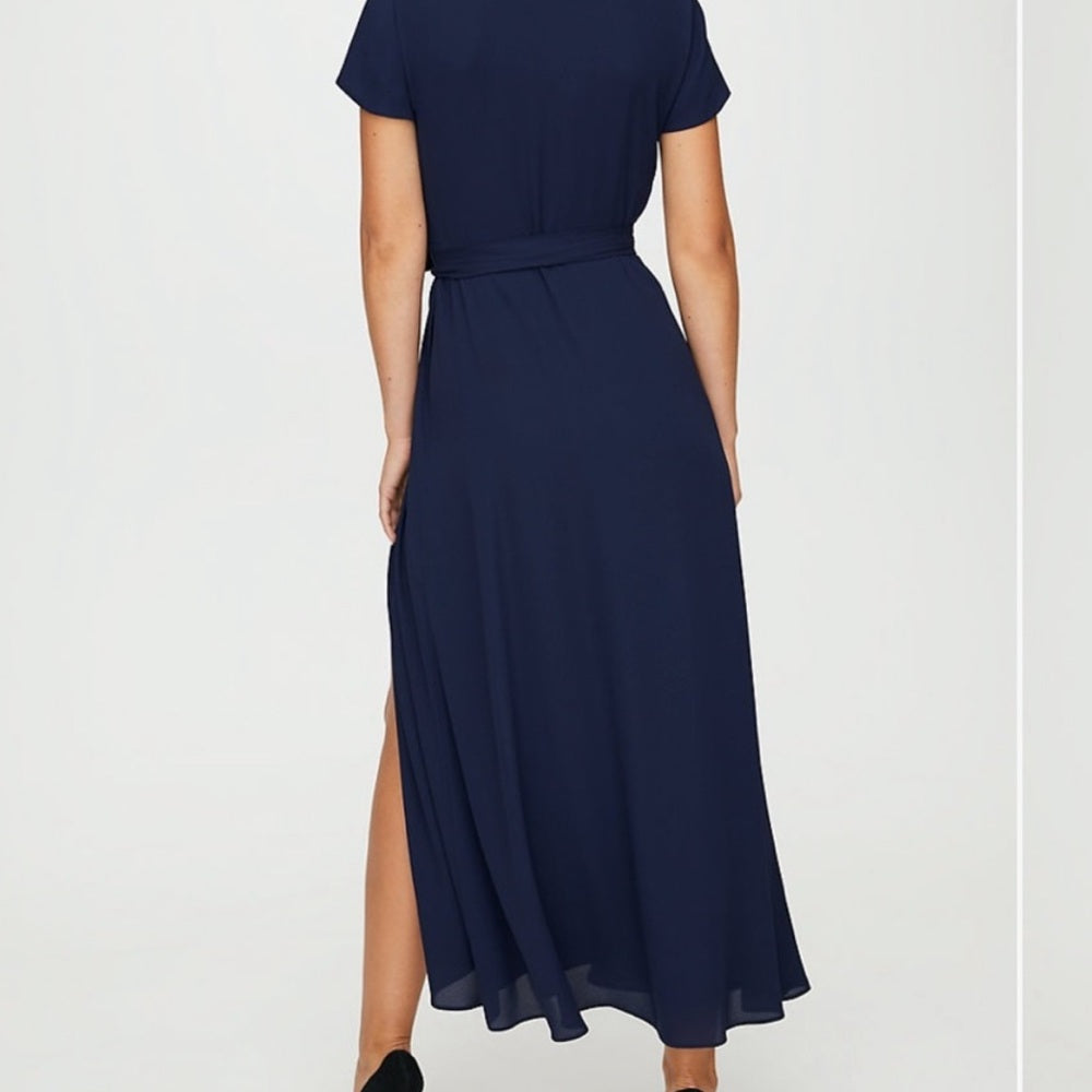 Aritzia Slit Wrap Navy Dress, size XXS