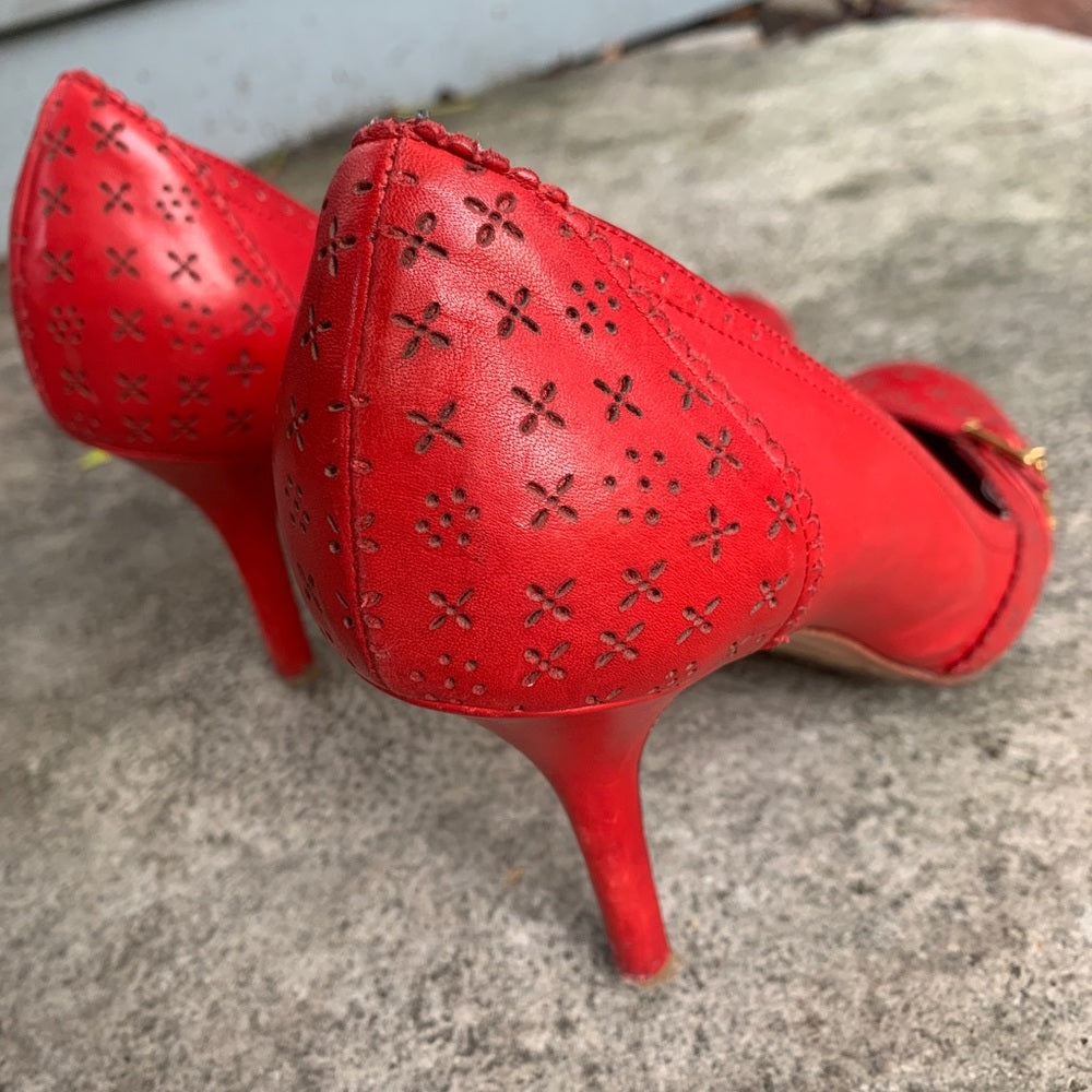 Christian Dior Red Cannage Leather Cut out Heeled Pumps, size 39