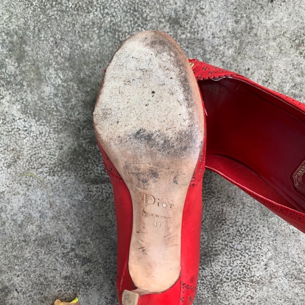 Christian Dior Red Cannage Leather Cut out Heeled Pumps, size 39
