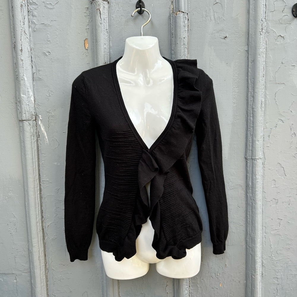 RED Valentino Black Ruffle Knit Cardigan Sweater, size 6