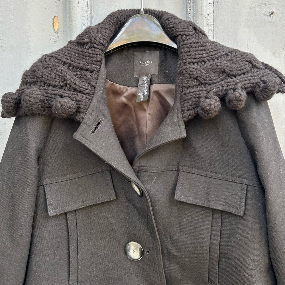 Smythe Black Wool Knit Shawl Collar Jacket, size 12