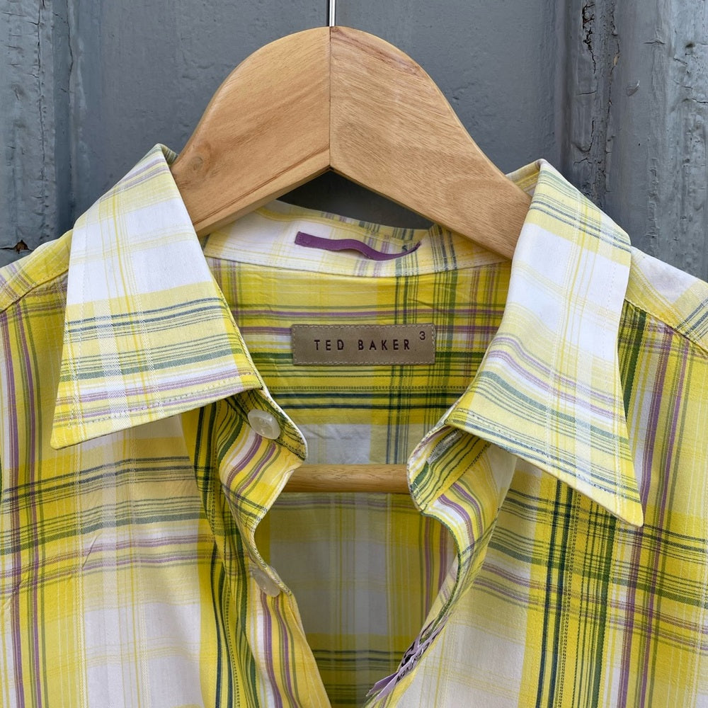 Ted Baker Yellow plaid “parag” Buttondown, size Ted 3 (Medium)