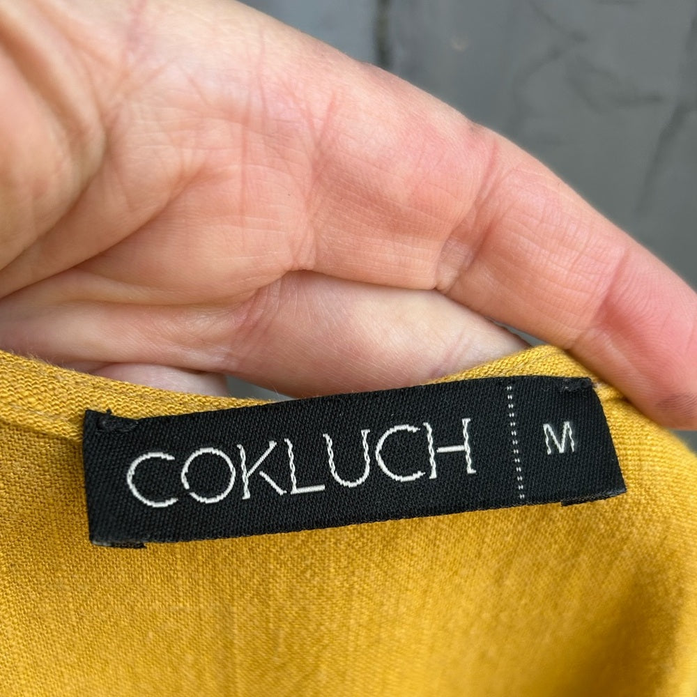 Cokluch Linen blend yellow sleeveless dress, size M