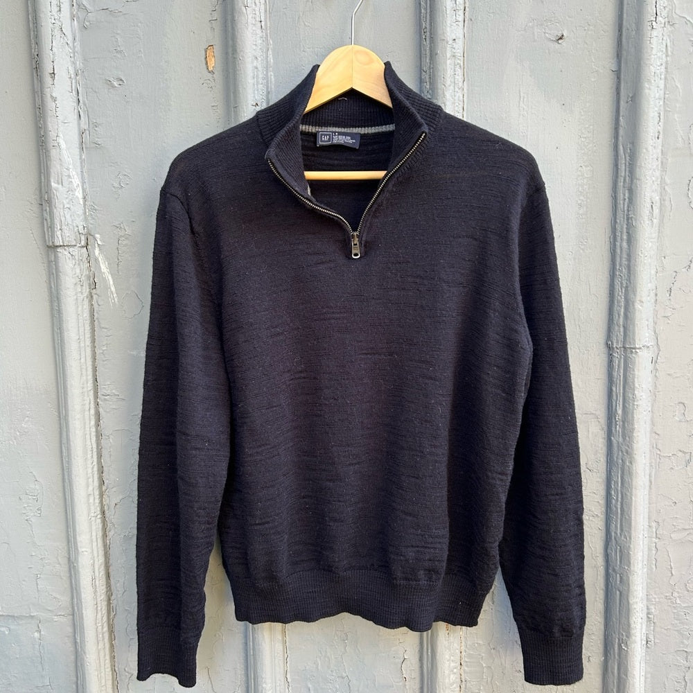 Gap Navy 1/4 zip Slub Merino Sweater, size L