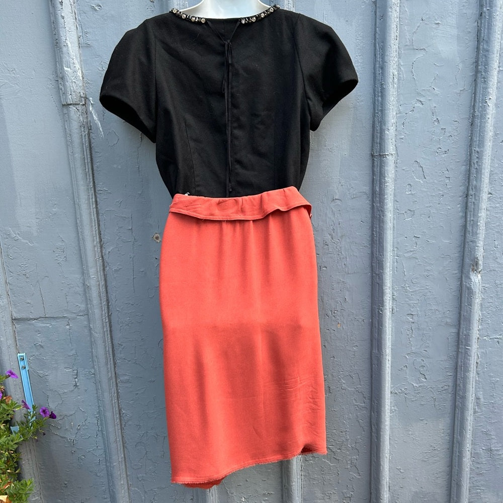 FENDI Orange Ruffle Front Silk Skirt, size 44