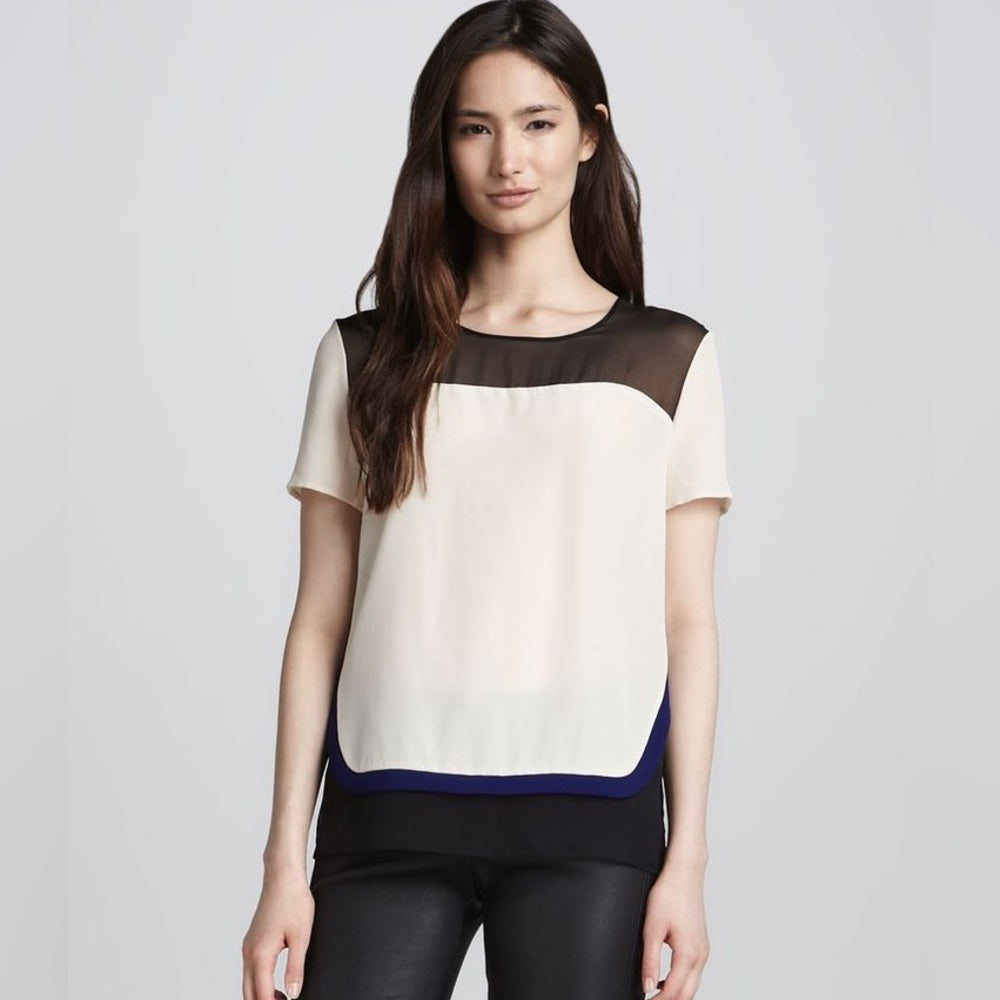 Diane Von Furstenberg Becky Colour Block Silk Blouse, size Small (4)