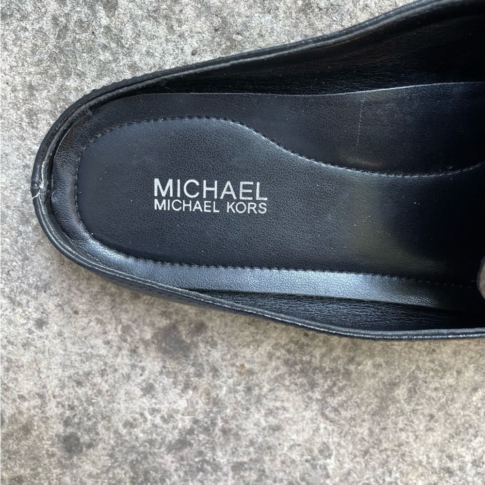 Michael Kors Black Leather Slide Loafer Mules Shoes, Size 7