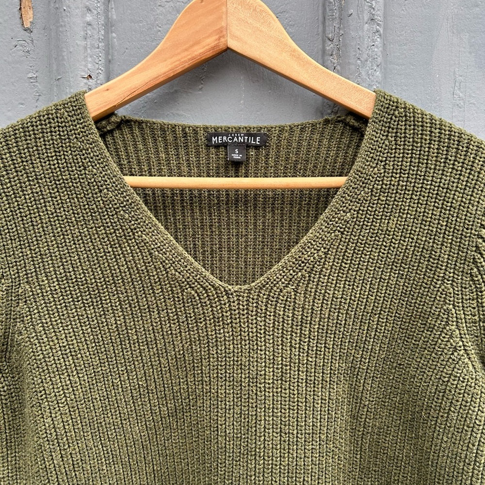 J. Crew Mercantile Green Cotton V Neck, size Small