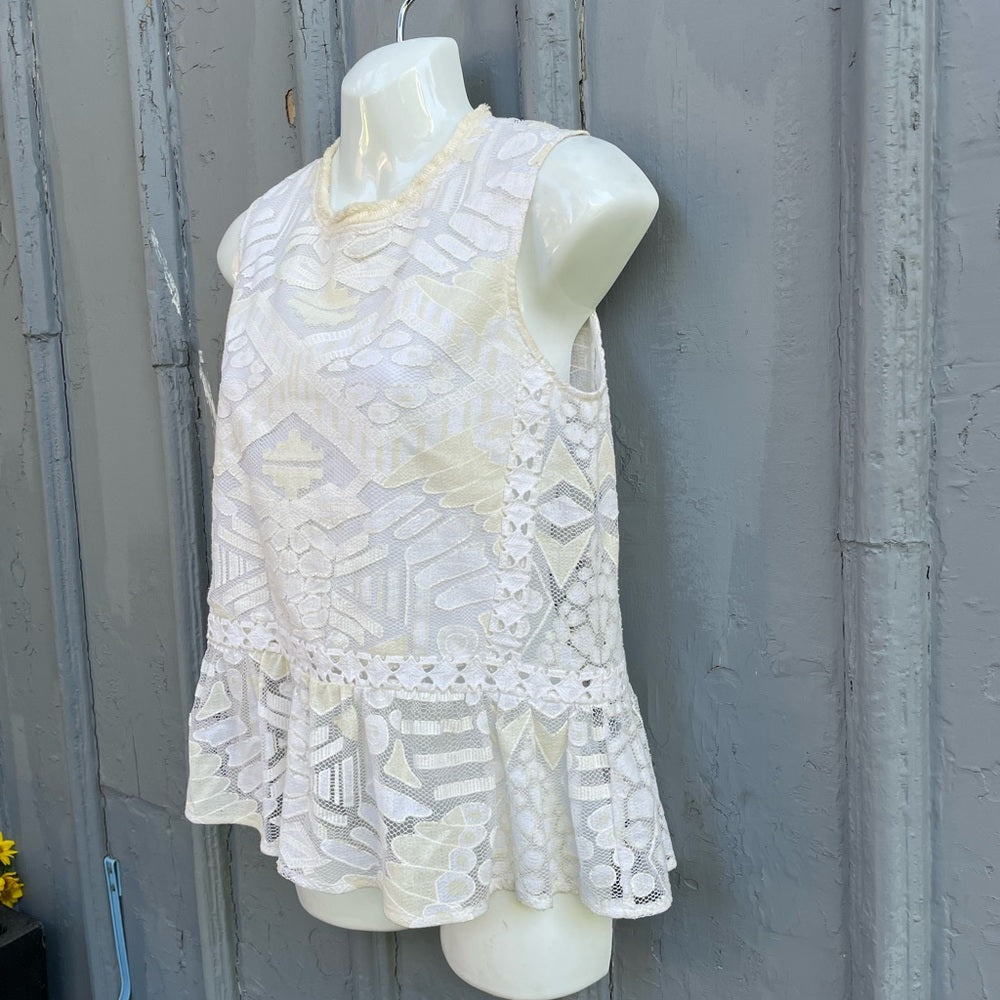 Sea NY Lace Peplum Top, ecru, sz 2