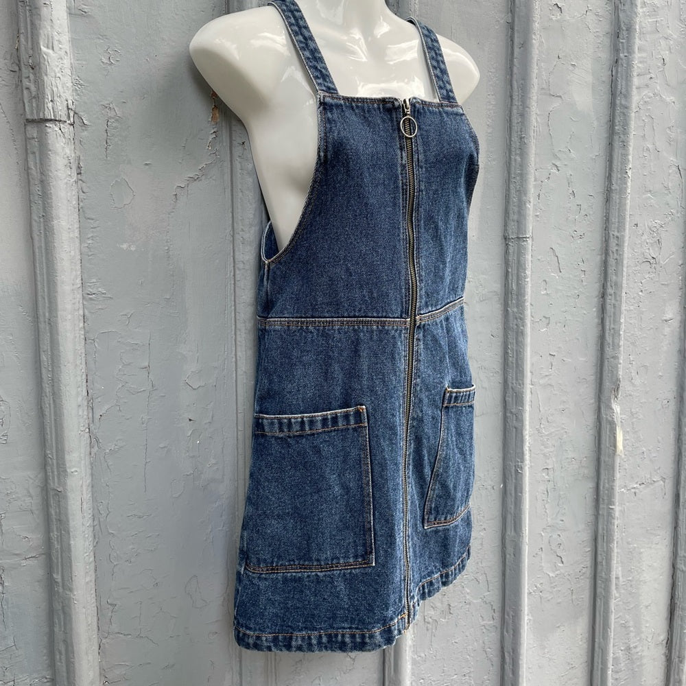 Monki Mini Denim Overall Dress, size XXS