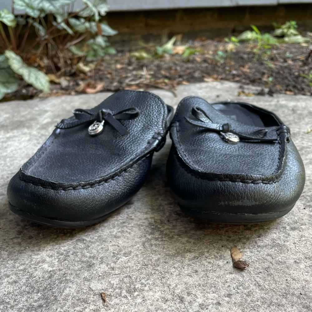 Michael Kors Black Leather Slide Loafer Mules Shoes, Size 7