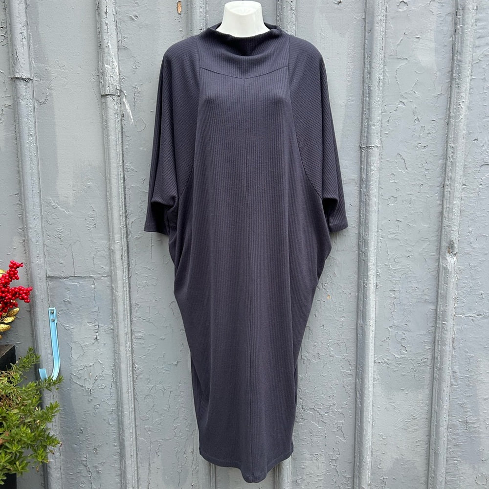 Ayrtight Modern Blue Grey Ribbed Trapeze Dress, Large