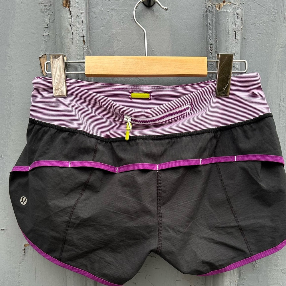 Lululemon Purple Black Turbo Run Shorts, size 4