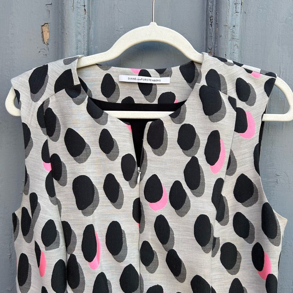 Diane Von Furstenberg New Summer Mini Animal Polka Dot Dress, size 8/10