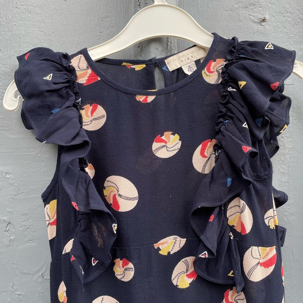 Stella McCartney Kids crepe navy frill dress, Size 6