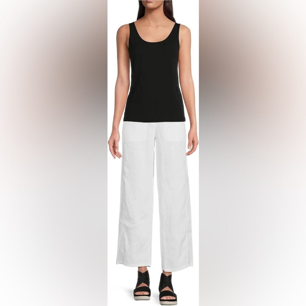 Eileen Fisher Black Stretch Silk Jersey Scoop Neck Tank, size XS