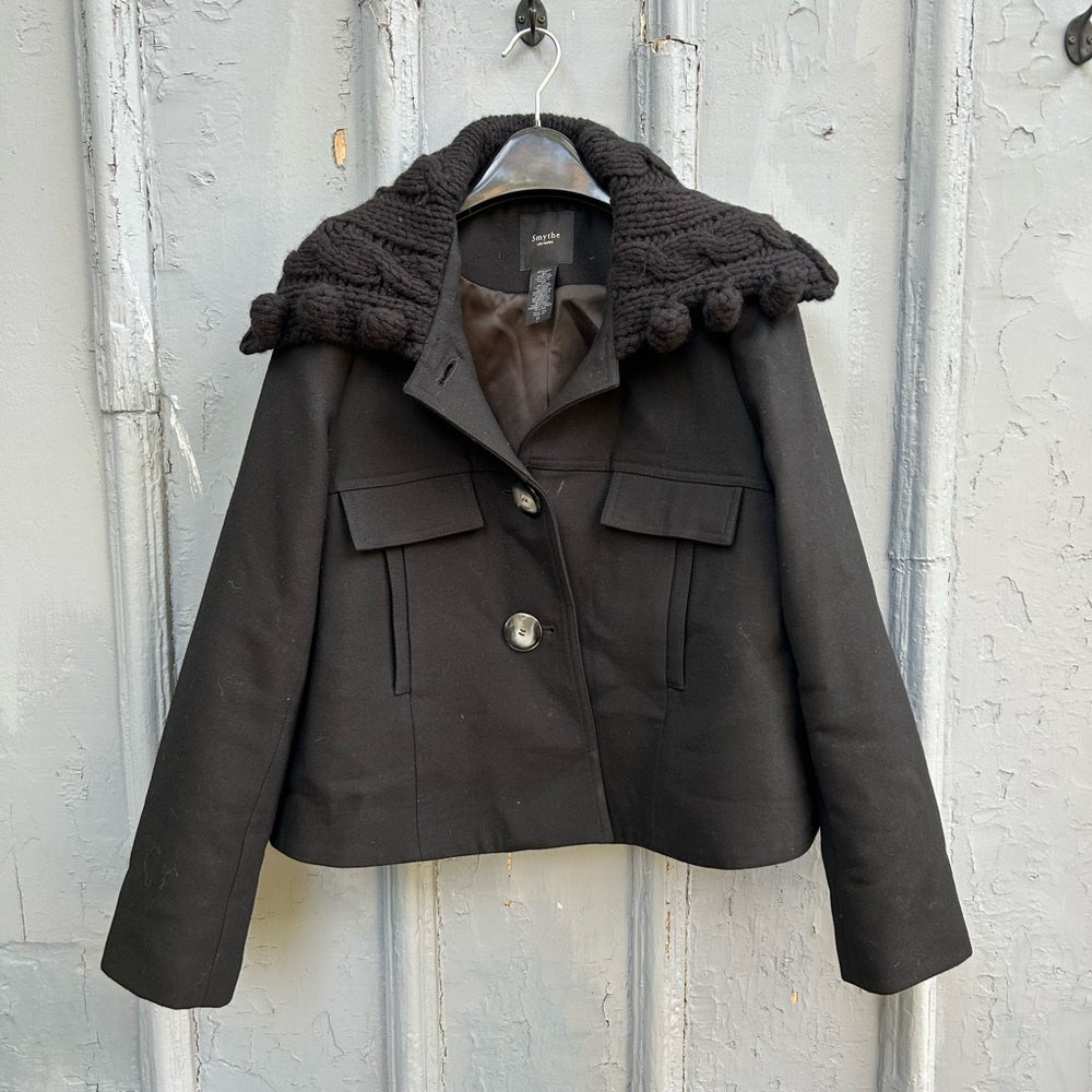 Smythe Black Wool Knit Shawl Collar Jacket, size 12