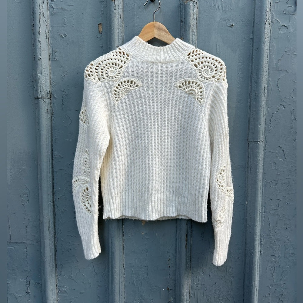 Vince Cream mock alpaca wool turtleneck with crochet, size xs