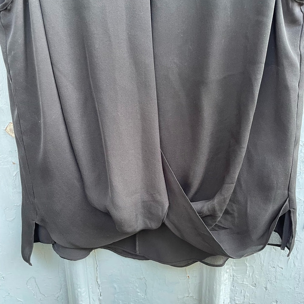 Rebecca Taylor Black Sleeveless Silk Blouse With Rhinestone Collar, size 12