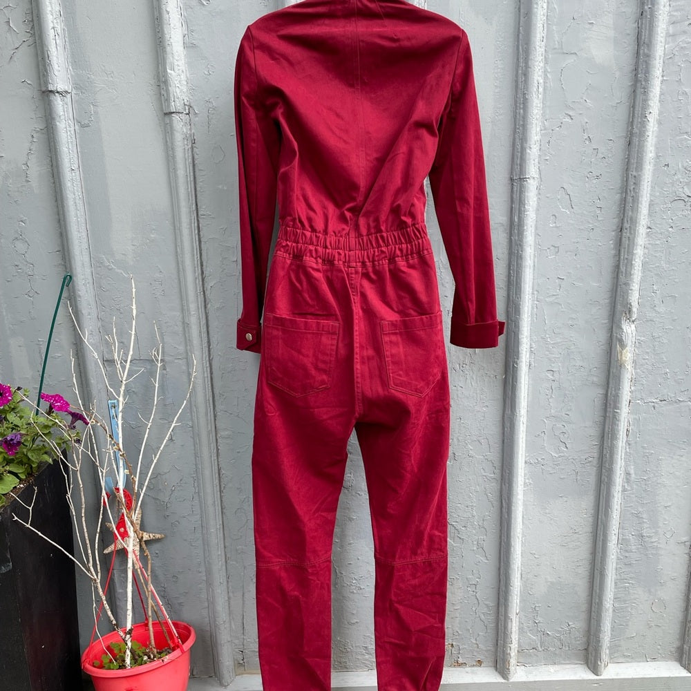 Rick Owens DRK SHDW Tuta Maroon Cotton Twill Jumpsuit, Size XS