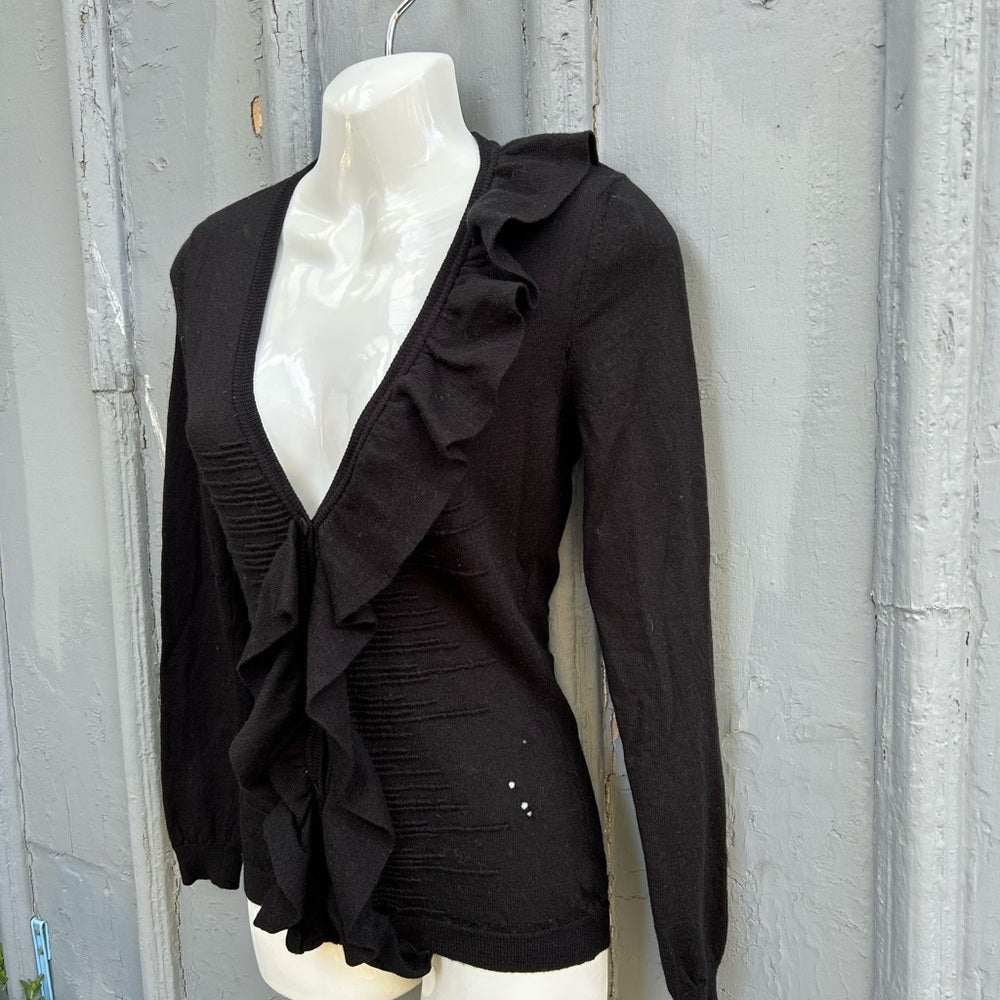 RED Valentino Black Ruffle Knit Cardigan Sweater, size 6