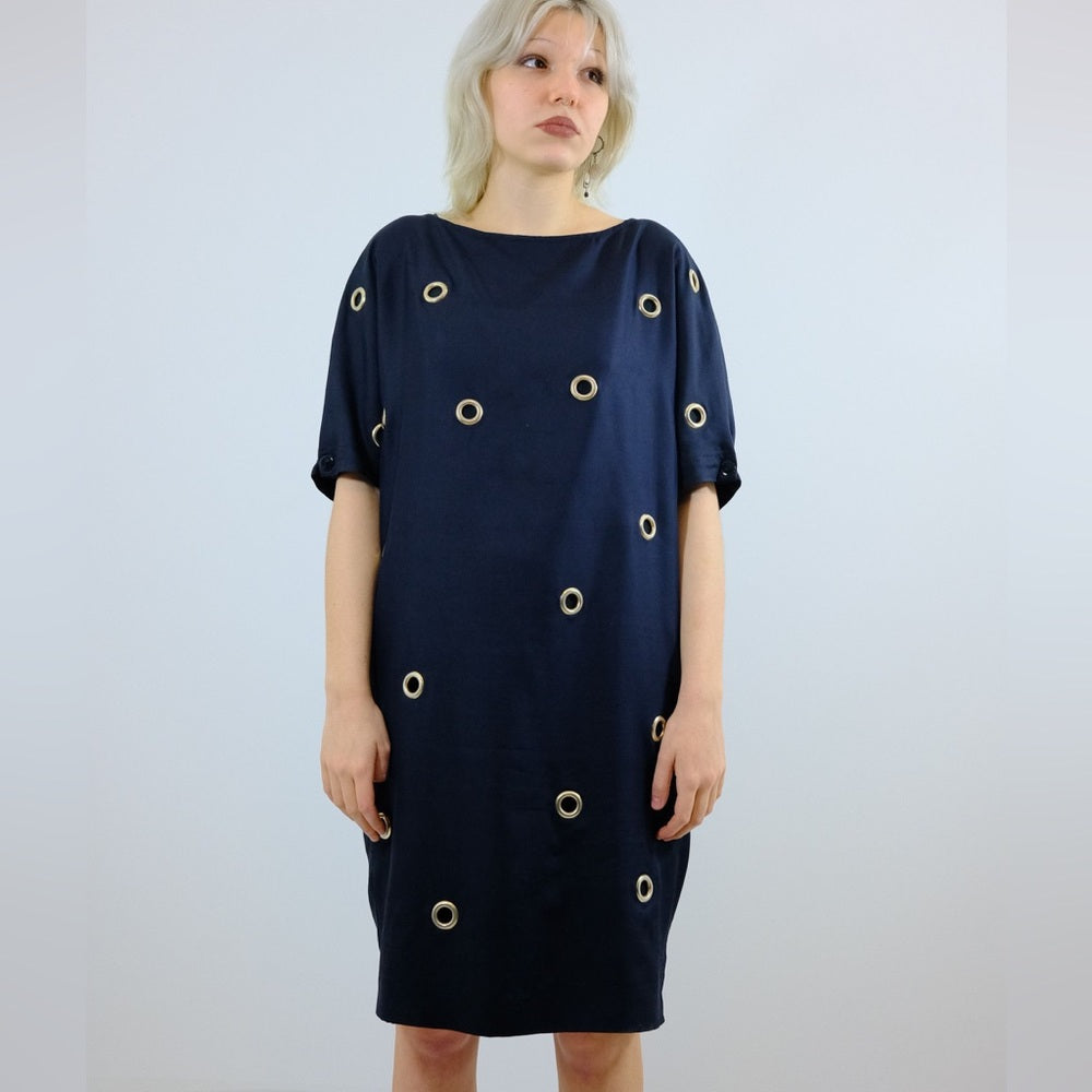 Stella McCartney Navy Silk Grommet Dress, size 38