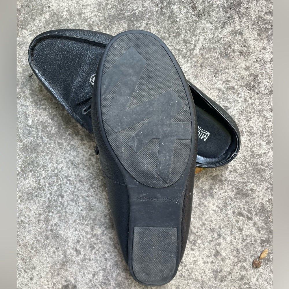 Michael Kors Black Leather Slide Loafer Mules Shoes, Size 7